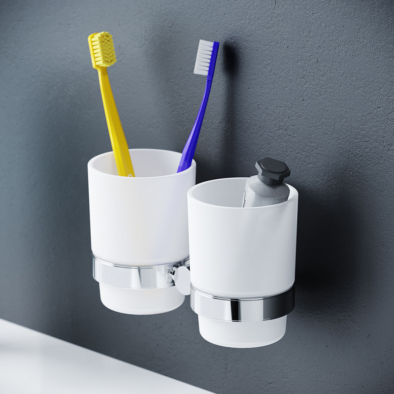 A74343400 L Двойной стеклянный стакан с настенным держателем хром AM.PM Sense - Вид №1