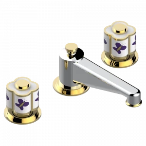 A7D-151 Смеситель для раковины на три отверстия устанавливаемый на борту с донным клапаном Thg-paris Capucine фиолетовый с золотым декором