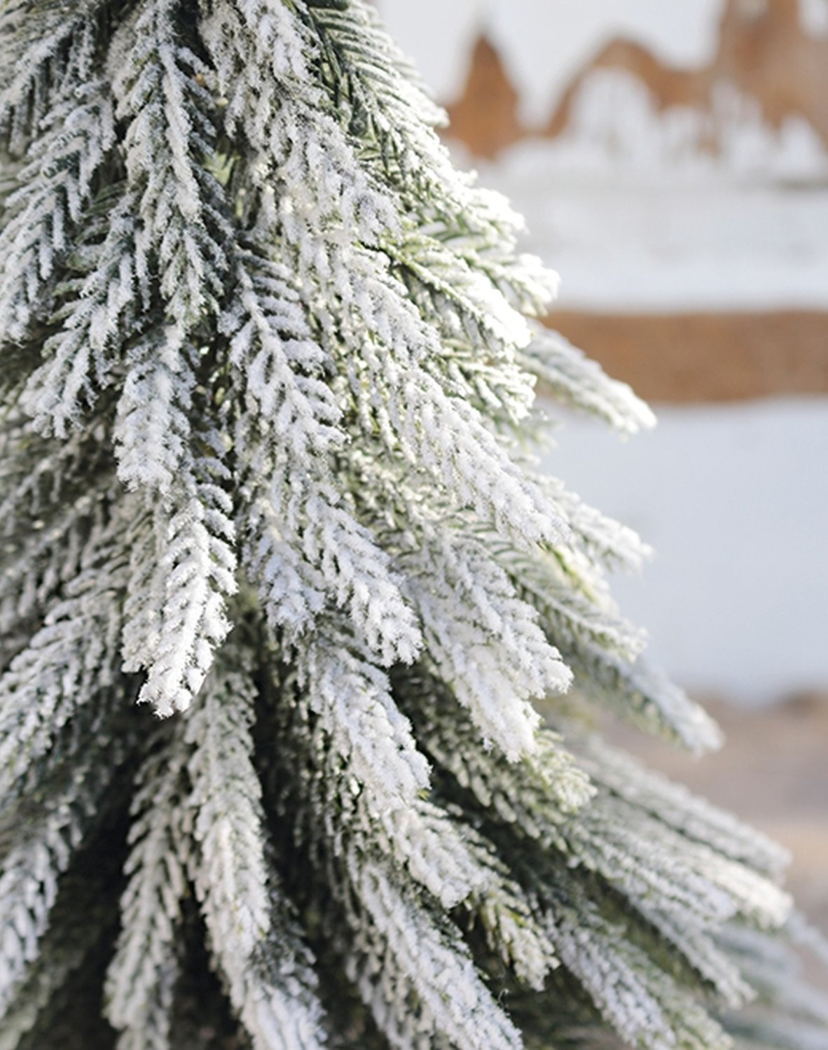 1047 807 a3 Искусственная елка со снегом, деревянная подставка, 34 см, зелено-белая H-andreas  - Вид №6