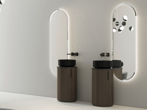 Деревянный напольный умывальник с дверцами