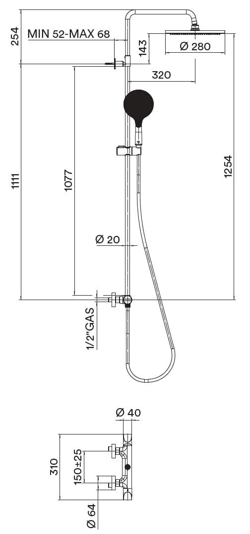 Душевая колонна с переключателем с ручным душем Bossini Apex ARCH-00079429 - Вид №2