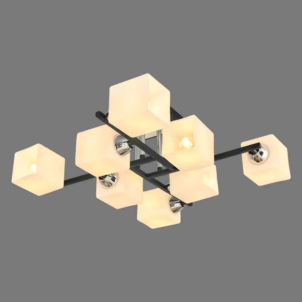 Люстра Тетро 8xE27x60 Вт, металл/стекло, цвет хром/чёрный/белый MW-Light STLM-2153372 - Вид №1