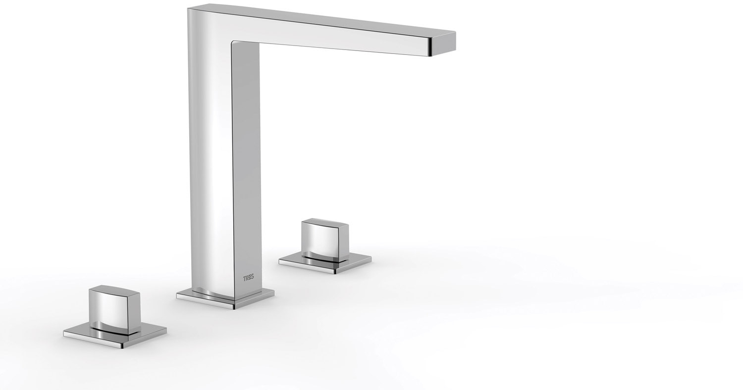 ТОНКИЙ бортиковый смеситель для умывальника с 3 отверстиями-20210501 TRES