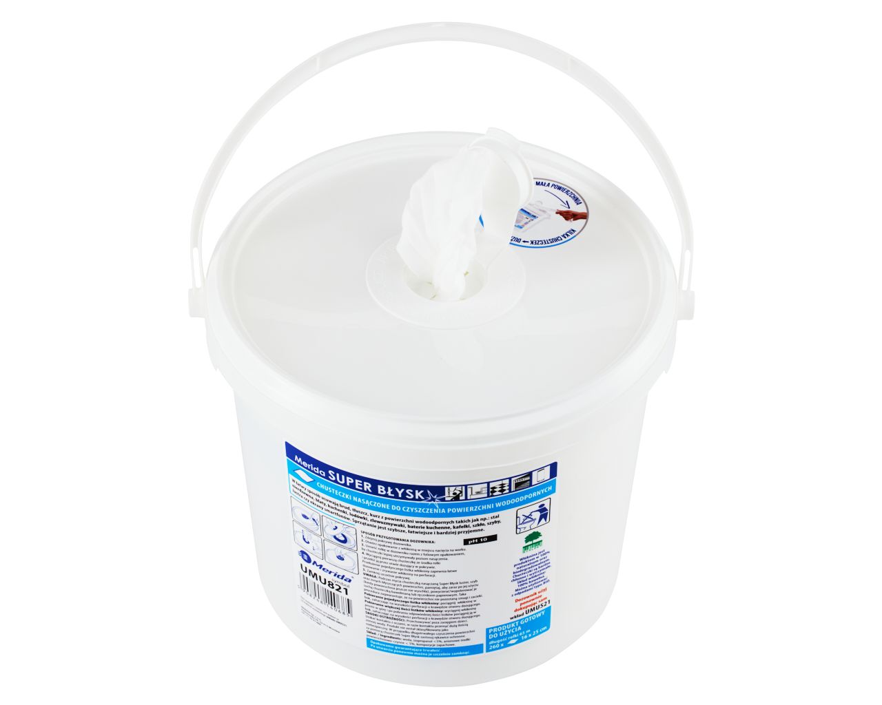 UMU821 Влажные салфетки для очистки водостойких поверхностей SUPER BŁYSK, ведро 6 л, рулон 65 м, 260 листов Merida  - Вид №4
