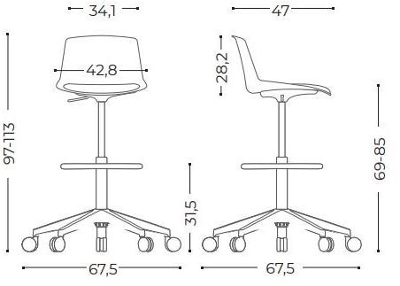 ACTIU 5-спицевый поворотный табурет на колесиках Noom sun-id-1403839 - Вид №2