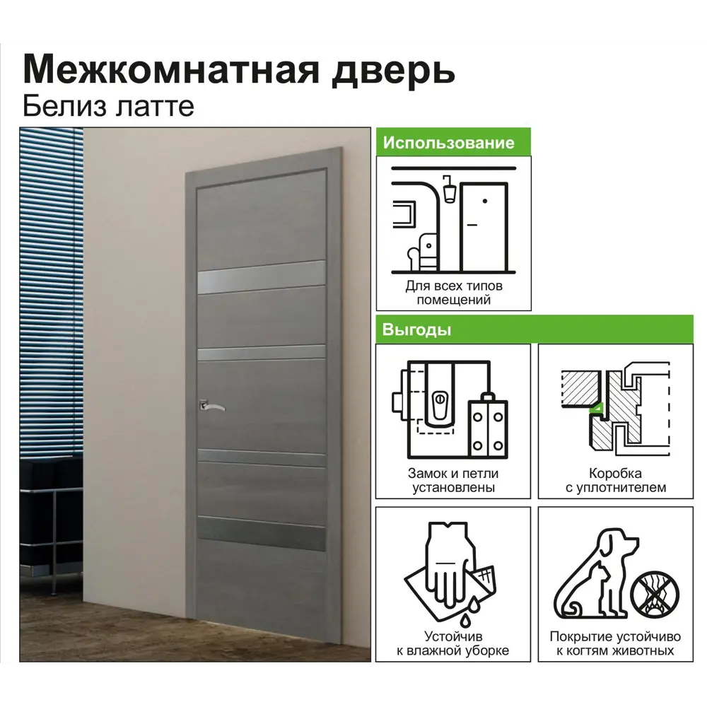 Дверь межкомнатная Белиз глухая  ПВХ цвет латте 60x200 см (с замком) ПРИНЦИП STLM-2042852 - Вид №7