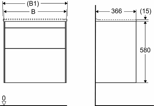 47378 IFO Sense тумба для тонкой раковины с двумя ящиками, компактная, W = 900 мм, W1 = 915 мм, мол. - Вид №12