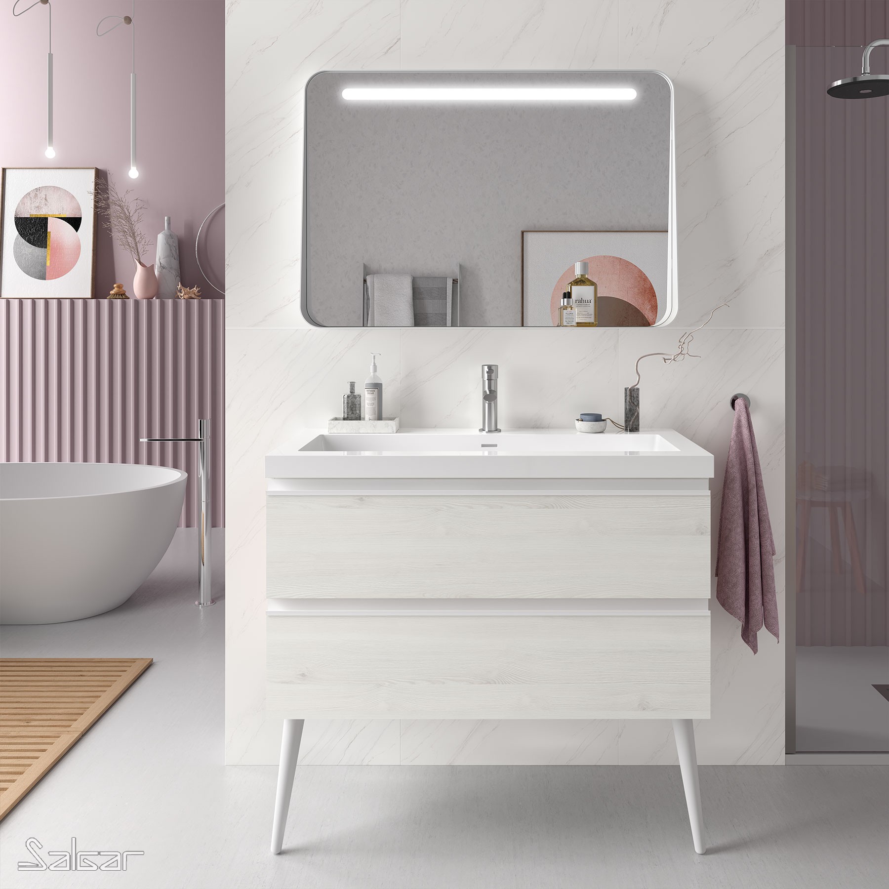 26640 SALGAR Мебель для умывальника SPIRIT 1000 2 металлических ящика SBIANCATO 997 x 540 x 450 мм Sbiancato