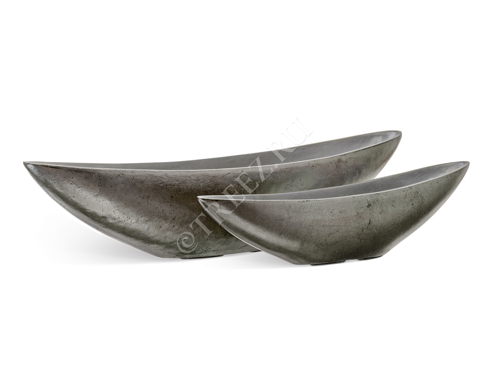 41.3321-04-055-DSL-15/65 Кашпо  Effectory - серия Metal - Ваза-Лодка (2 размера) - Стальное серебро Цветочная коллекция 