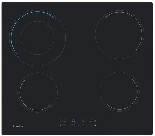 CH64DCT Электрическая, стеклокерамическая электрическая варочная панель шириной 60 см. 4 hi light зоны нагрева. цветная графика зон расширения. 1 зона расширения: круглая ? 130-220 мм. "автоматика закипания". таймер. индикация остаточного тепла. 10 ступен Santreyd 