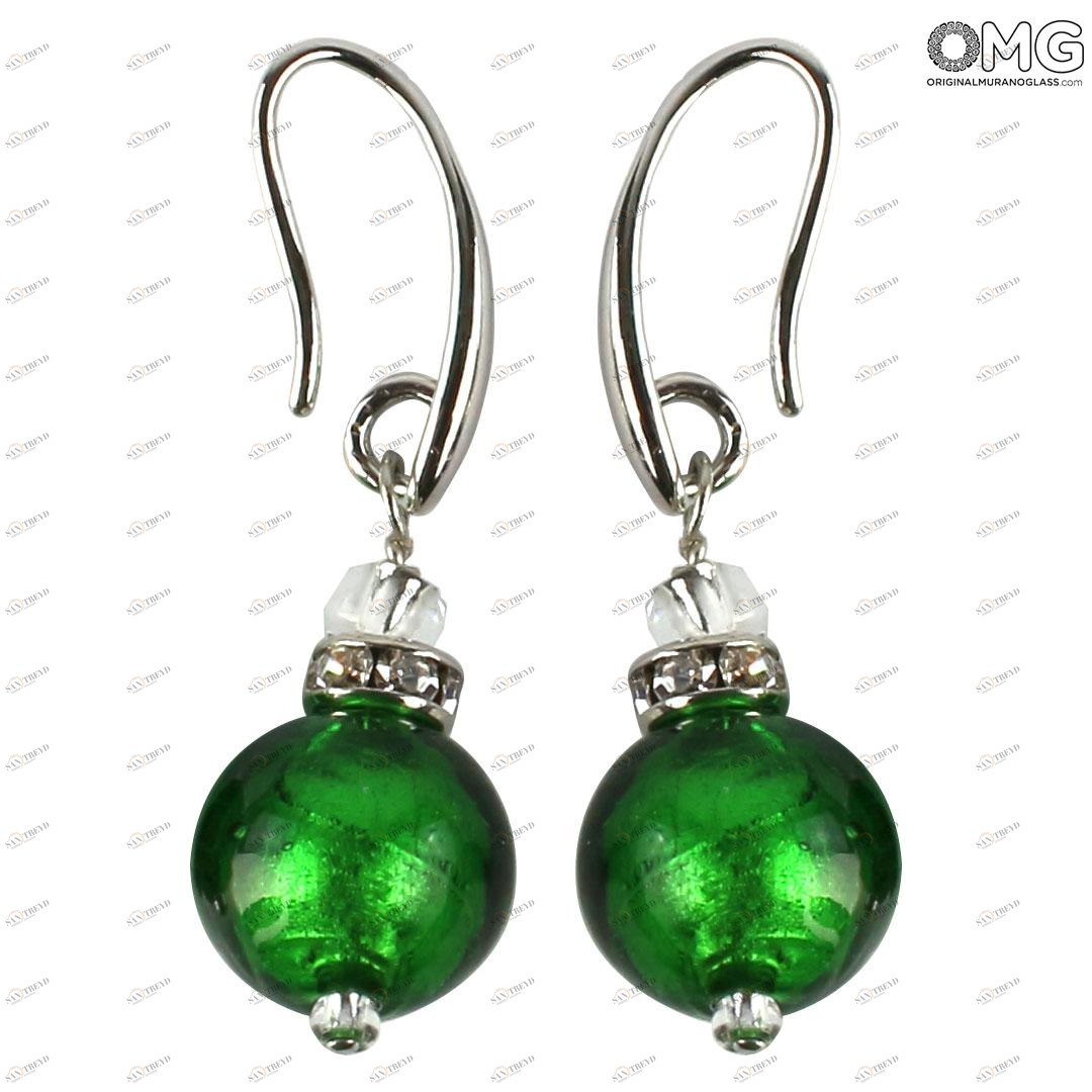 3749 ORIGINALMURANOGLASS Серьги Ирис - зелёные - муранское стекло OMG 4 см 