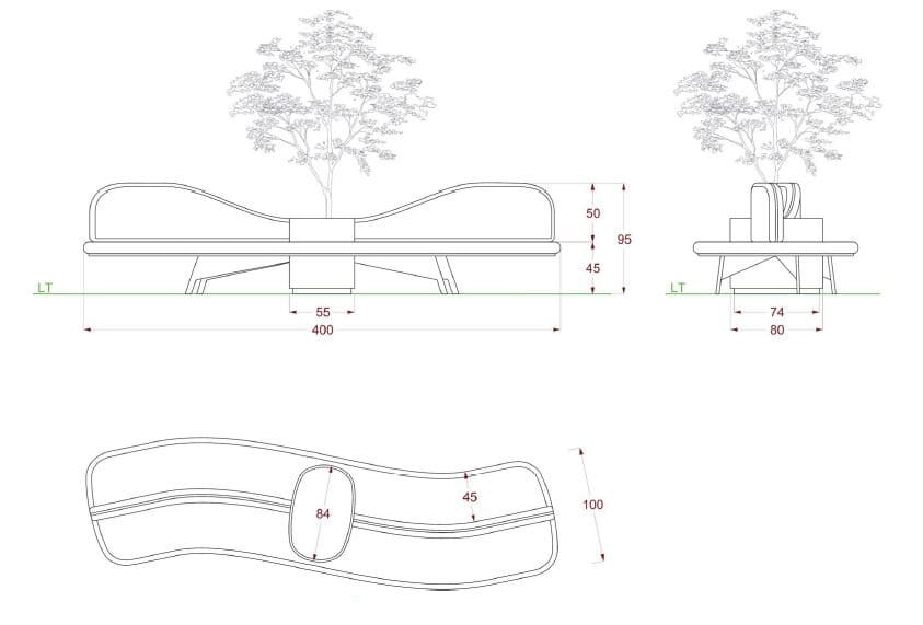 Тканевая скамья со спинкой Viscio Urban Design Эол ARCH-00131793 - Вид №3