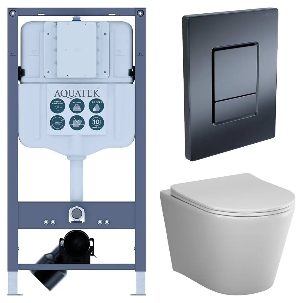Комплект инсталляции Aquatek Pneumo N 49 с безободковым унитазом AM.PM Flash клавиша Aquatek Pnn-0000004 чёрная Pneumo N49 STLM-2030273