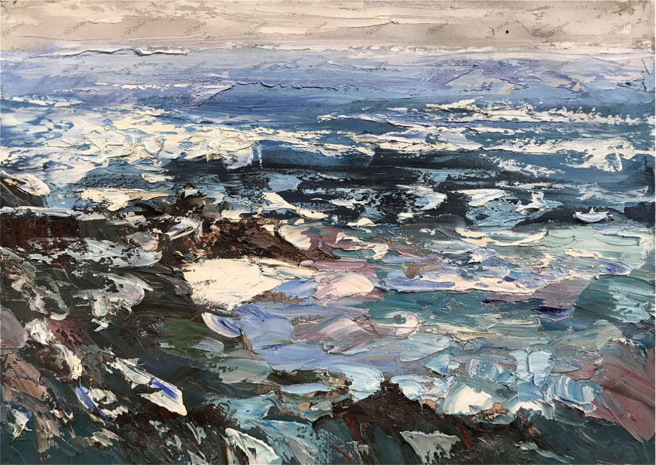 Картина на холсте 90х120 см "Волны - 2" EVENHOME КАРТИНЫ МАСЛОМ 129947 Голубой;серый 