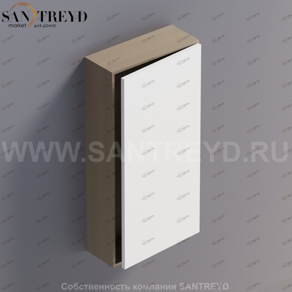 LIFT Модульный шкаф 80 см с правой дверью на доводчиках. Модули могут располагаться горизонтально и вертикально. Отделка: серый дуб и белая краска. AMOB052LZRCDX Agape