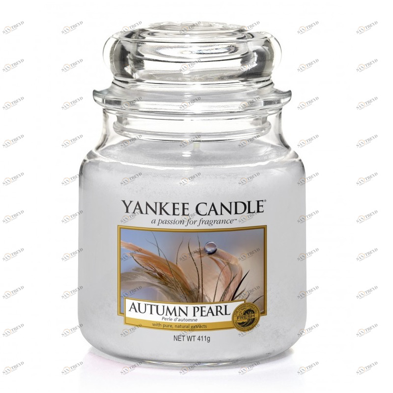 Свеча средняя в стеклянной банке "Осенняя жемчужина" Autumn Pearl 411 гр 65-90 часов YANKEE CANDLE  267997 Голубой 