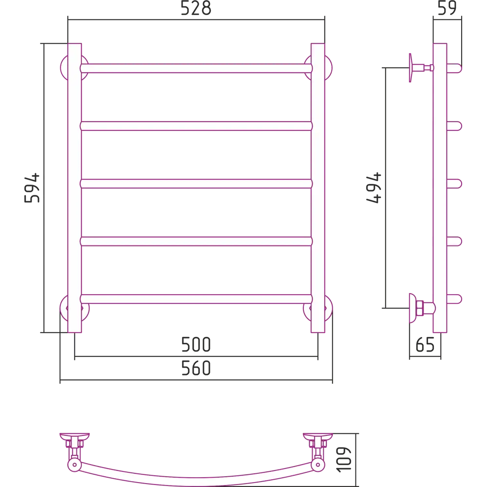 Полотенцесушитель водяной СУНЕРЖА ВПС-52П с защитой от коррозии 83111085 STLM-0039060 - Вид №3