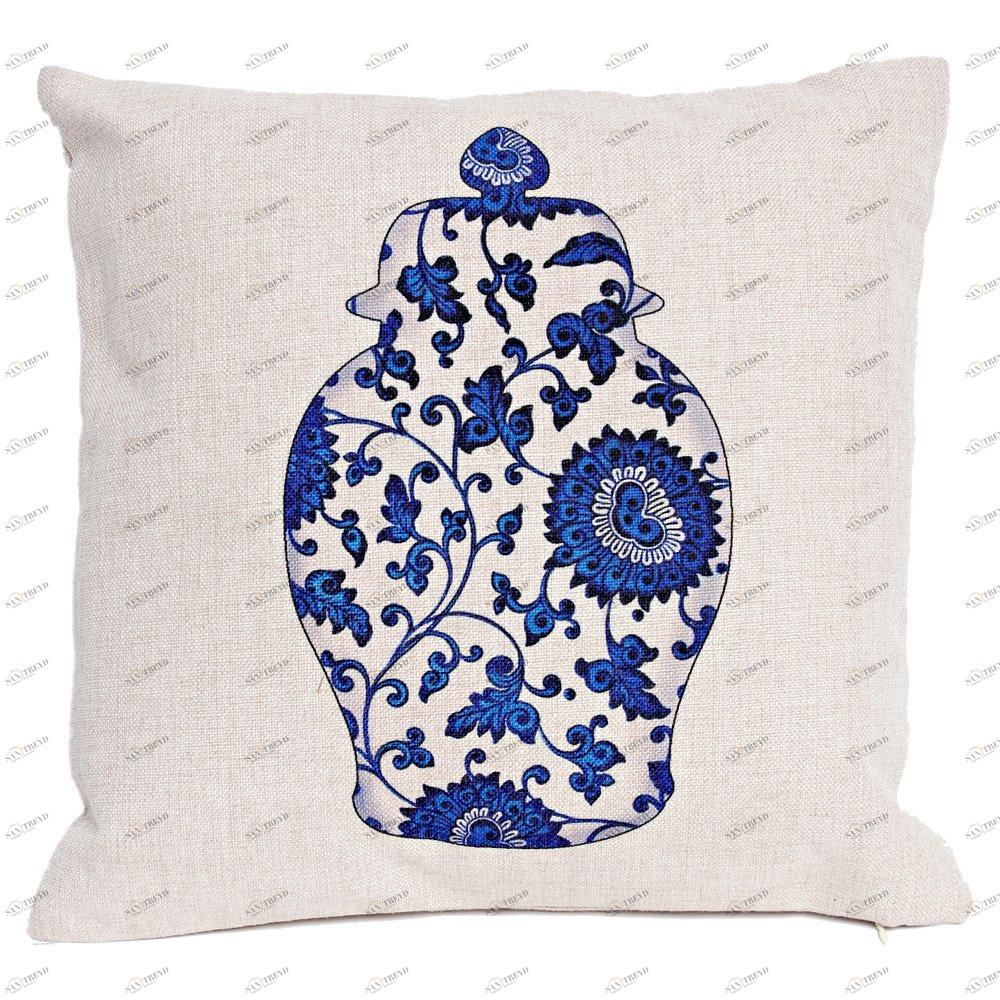 Декоративная подушка 45х45 см бело-синяя "Антик Блю" "Китайская ваза 1" BYOBJECT РИСУНОК 00-3873547 Белый;синий Object Desire 
