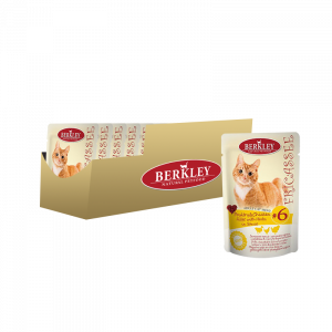 ПР0030572*12 Корм для кошек №6 Фрикасе домашняя птица с кусочками курицы и травами в соусе конс. пауч 85г (упаковка - 12 шт) Berkley