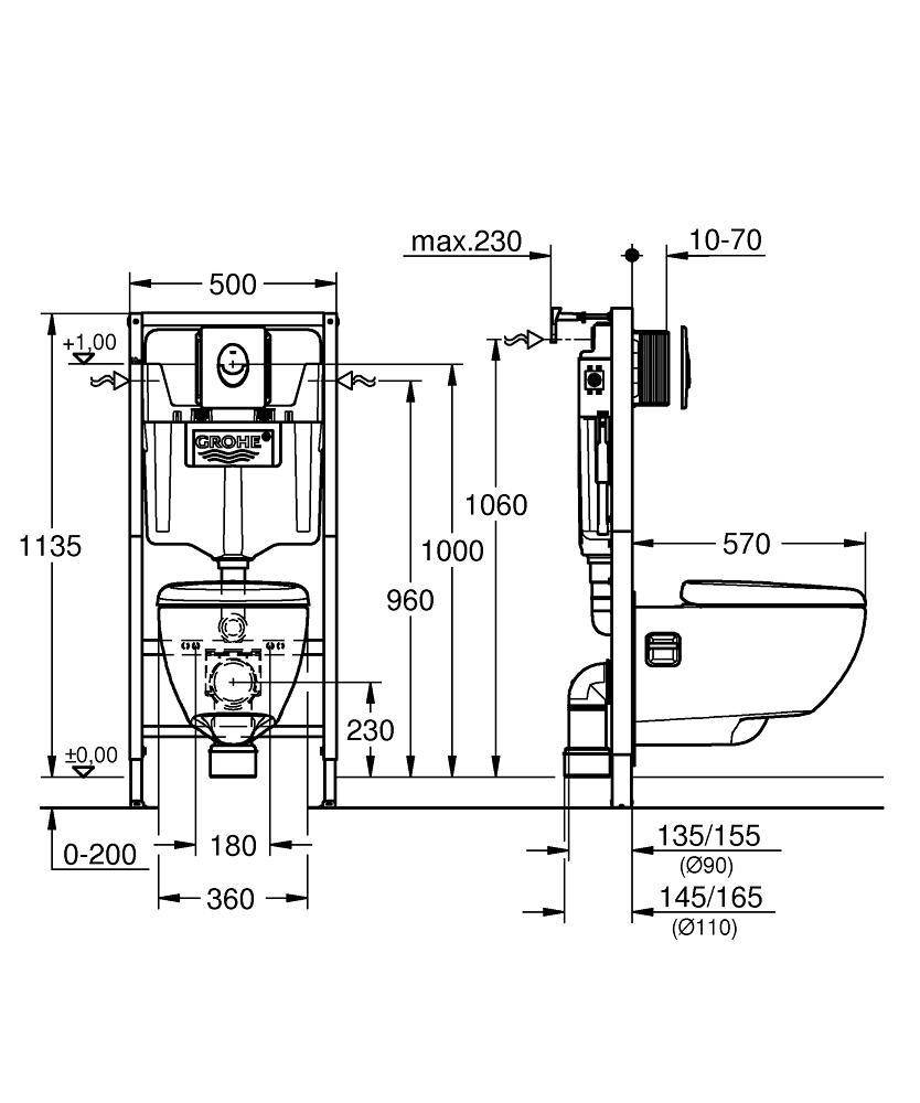 37452000 Подвесной унитаз настенный Хромированный Grohe  Китай  - Вид №1