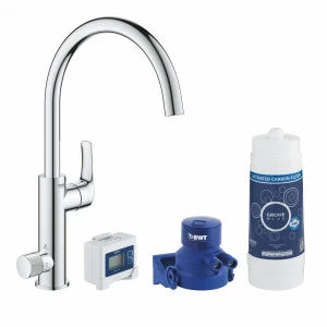 Смеситель для кухни GROHE Blue Pure Eurosmart, без электроники с C-образным изливом, с головкой для фильтра и счетчиком, хром (30383000)