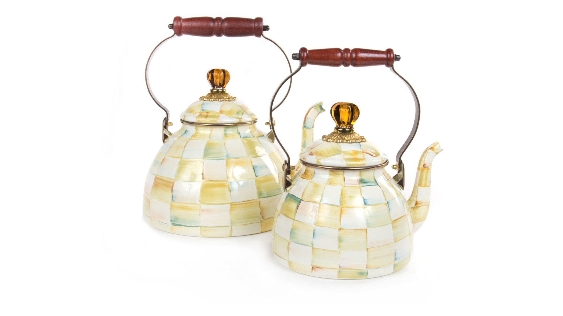 10586134 Mackenzie-Childs Чайник 2л Parchment Check 18Dx27H Сталь  - Вид №1