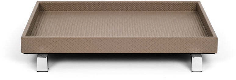 Поднос Rialto - 30X21,5XH4,5 см / металл-хром/зернистая кожа_земля