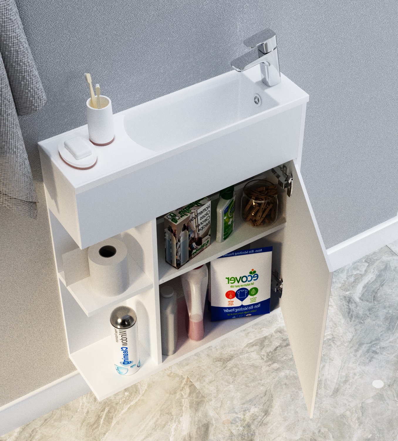 У94633 Тумба с раковиной Stretto 70П 1д. Белый глянец 1 Marka Stretto  - Вид №5