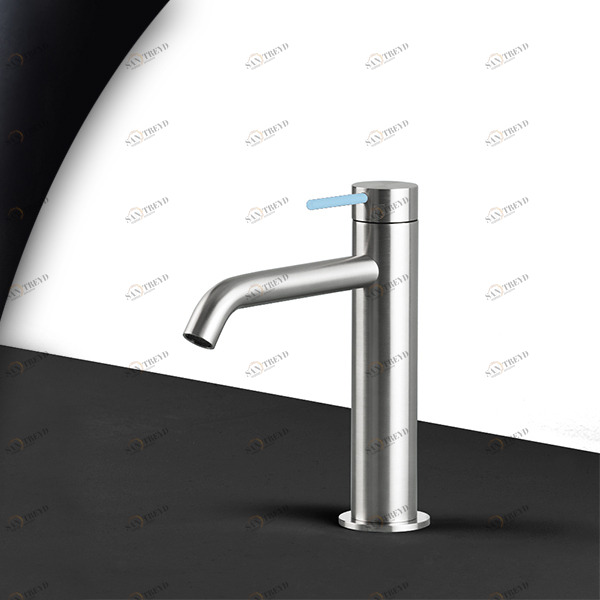 Смеситель для раковины сталь матовая с голубой ручкой Toki Radomonte TKI2SCIL17