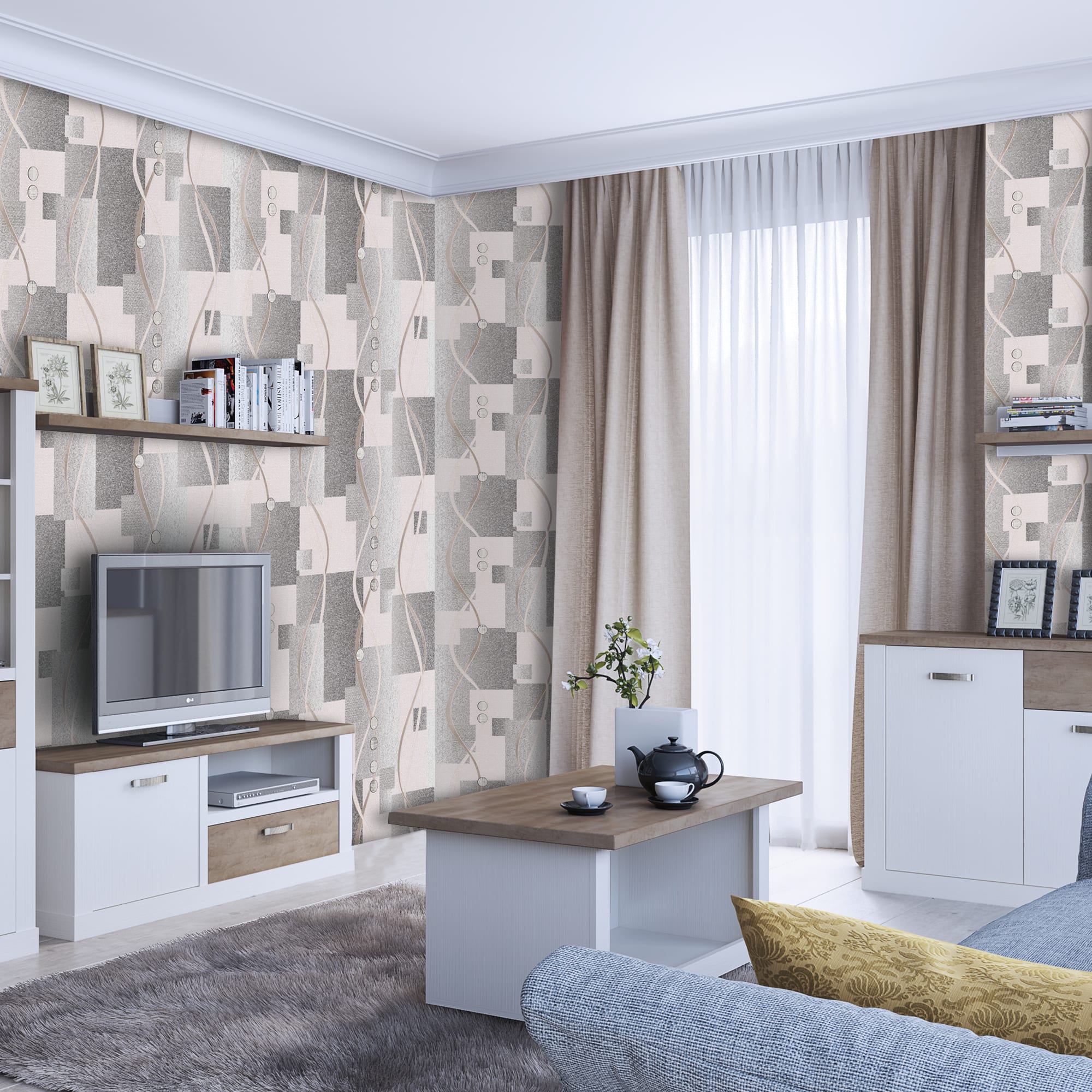 82399730 Обои флизелиновые серые 1.06 м 0407-1 Волны Santreyd  - Вид №3