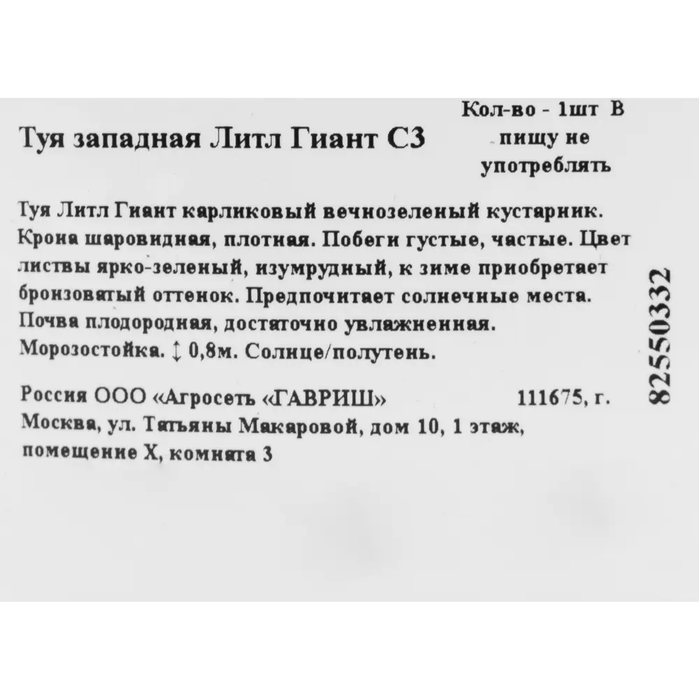 Туя западная «Литл Гиант» 19x20 см 82550332 STLM-2012806 ГАВРИШ  - Вид №1
