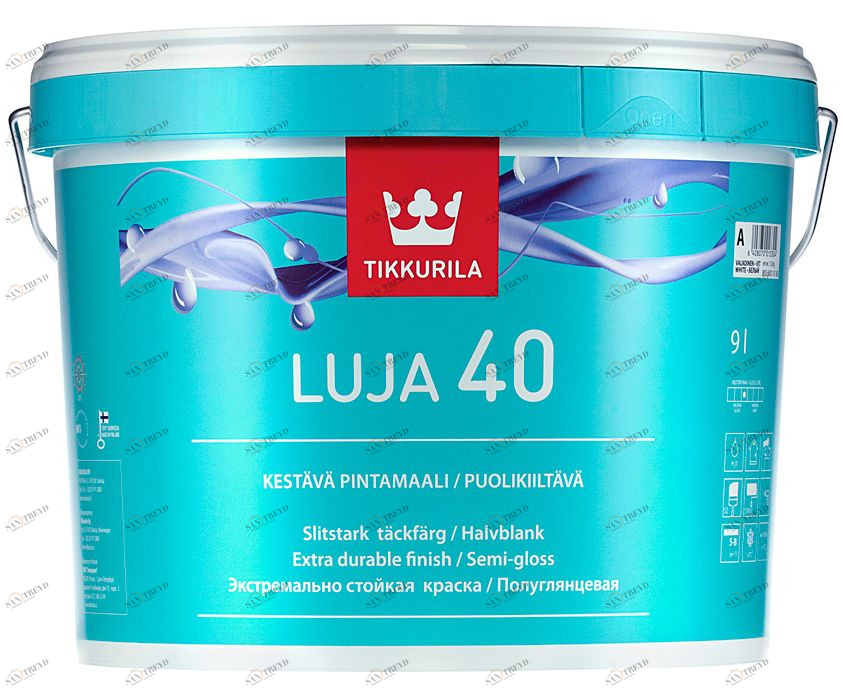 Краска Tikkurila Luja 40 / Тиккурила Луя 40 для влажных помещений полуглянцевая 9л Santreyd 5603