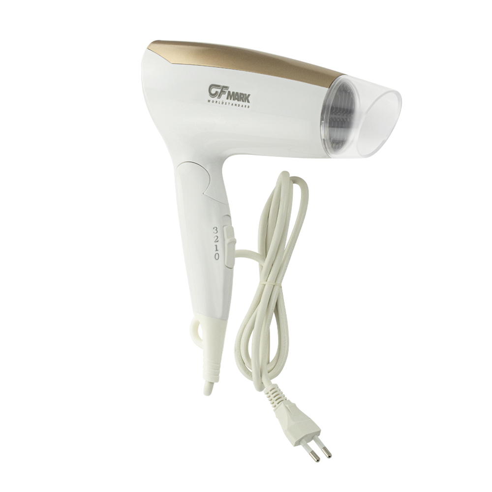 GFmark - Фен для волос в ванную комнату без креплений, ПЕРЕНОСНОЙ, белый с золотом, 1600W, код: 6831 