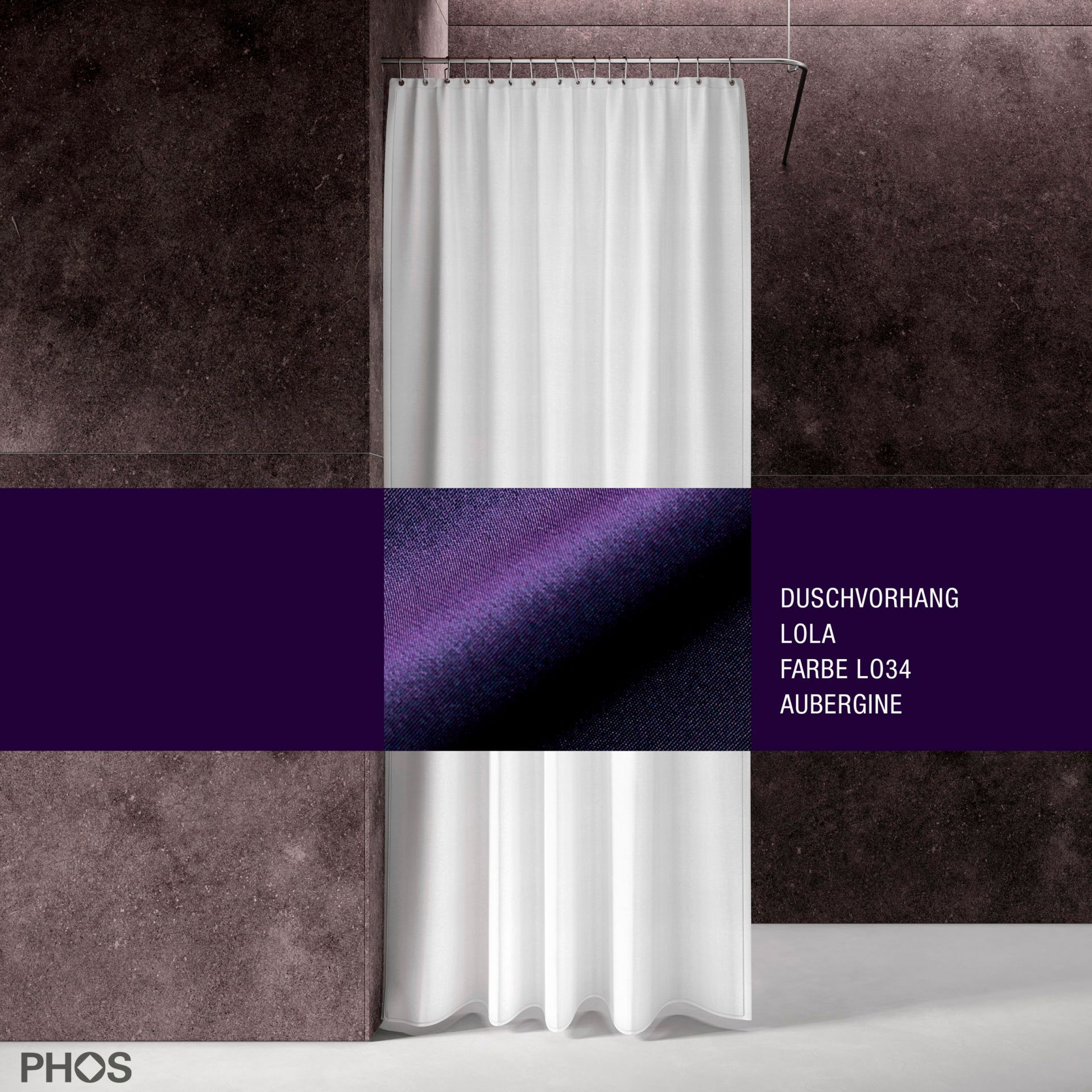 DV-LOLA200-230-LO34 Занавеска для душа лола, длина 200 см, ширина 230 см. баклажан PHOS 