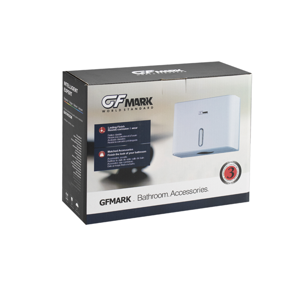 GFmark - Диспенсер для бумажного полотенца, с ключом, БЕЛЫЙ, с ГЛАЗКОМ, пластиковый, прямой. Под Z салфетки, код: 919  - Вид №6