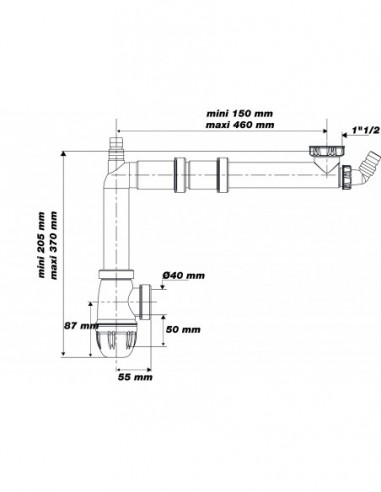 780600 001 00  Соединительная труба для мойки с 1 чашей, двухкомпонентная, Д. 40 мм, NF, двухкомпонентная Valentin Белый  - Вид №2