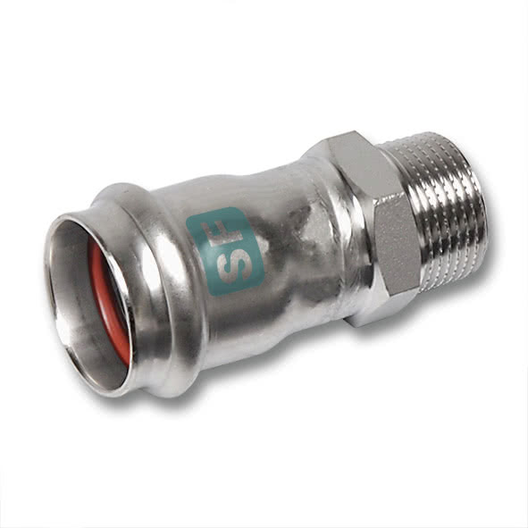 619243G42112 SANHA 19243G пресс.-фит. без силикона ниппель ВПр-НР, нерж.ст. 42x11/2 мм  - Вид №1