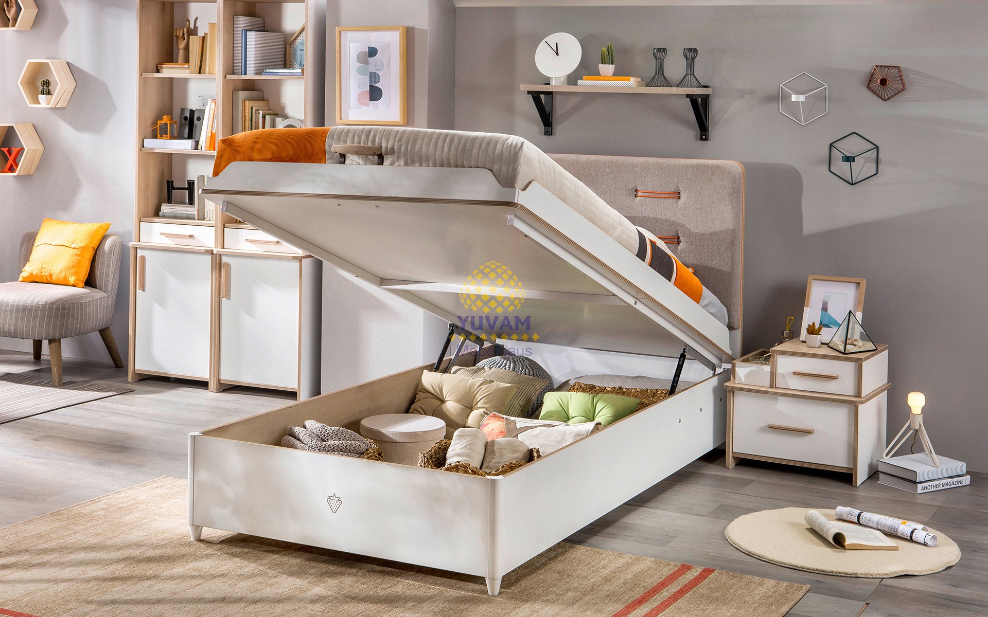 Кровать с подъемным механизмом белая односпальная 100х200 см Dynamic CILEK DYNAMIC 00-3832335 Белый;бежевый Santreyd  - Вид №2