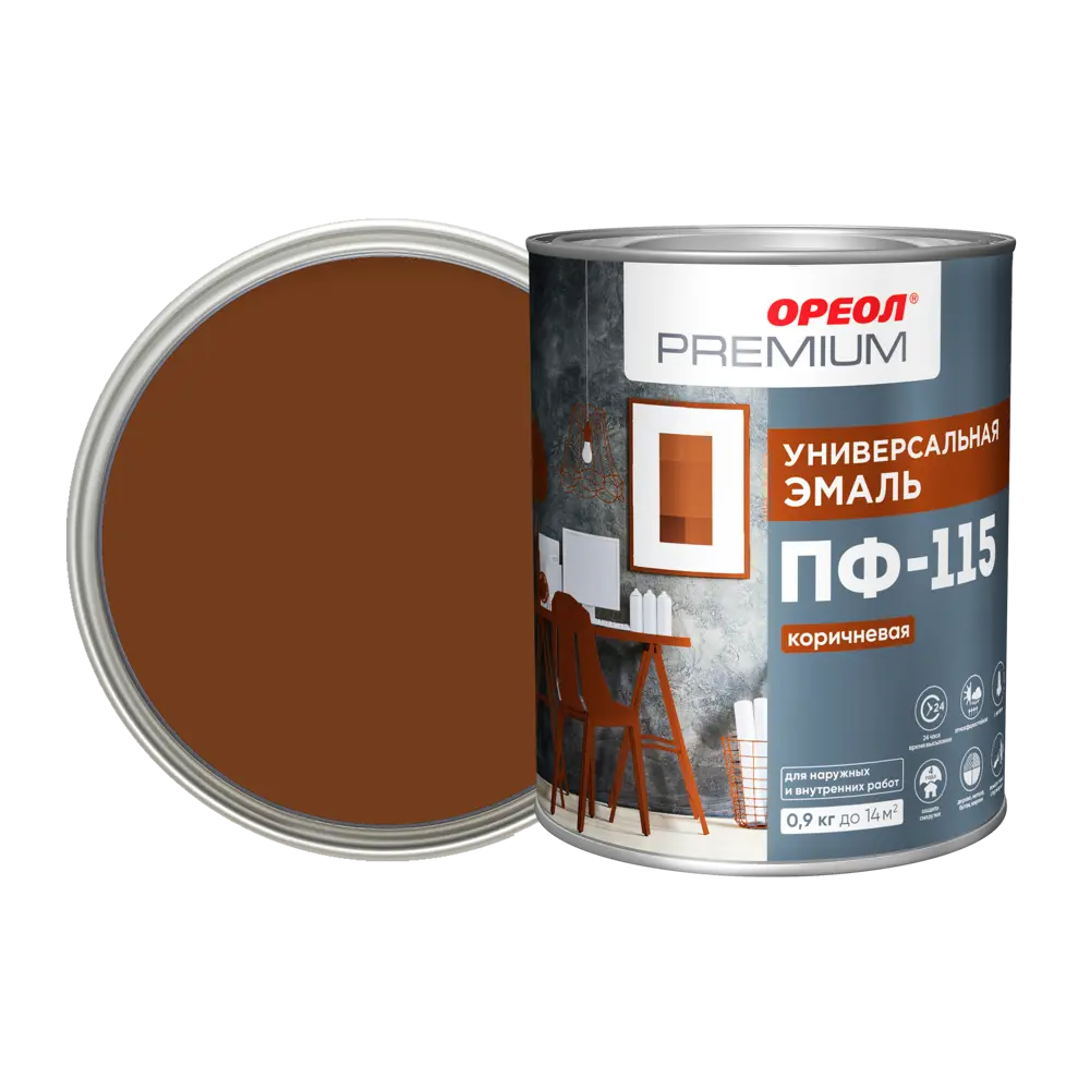 Эмаль Ореол Premium ПФ-115 глянцевая цвет коричневый 0.9 кг STLM-2159407