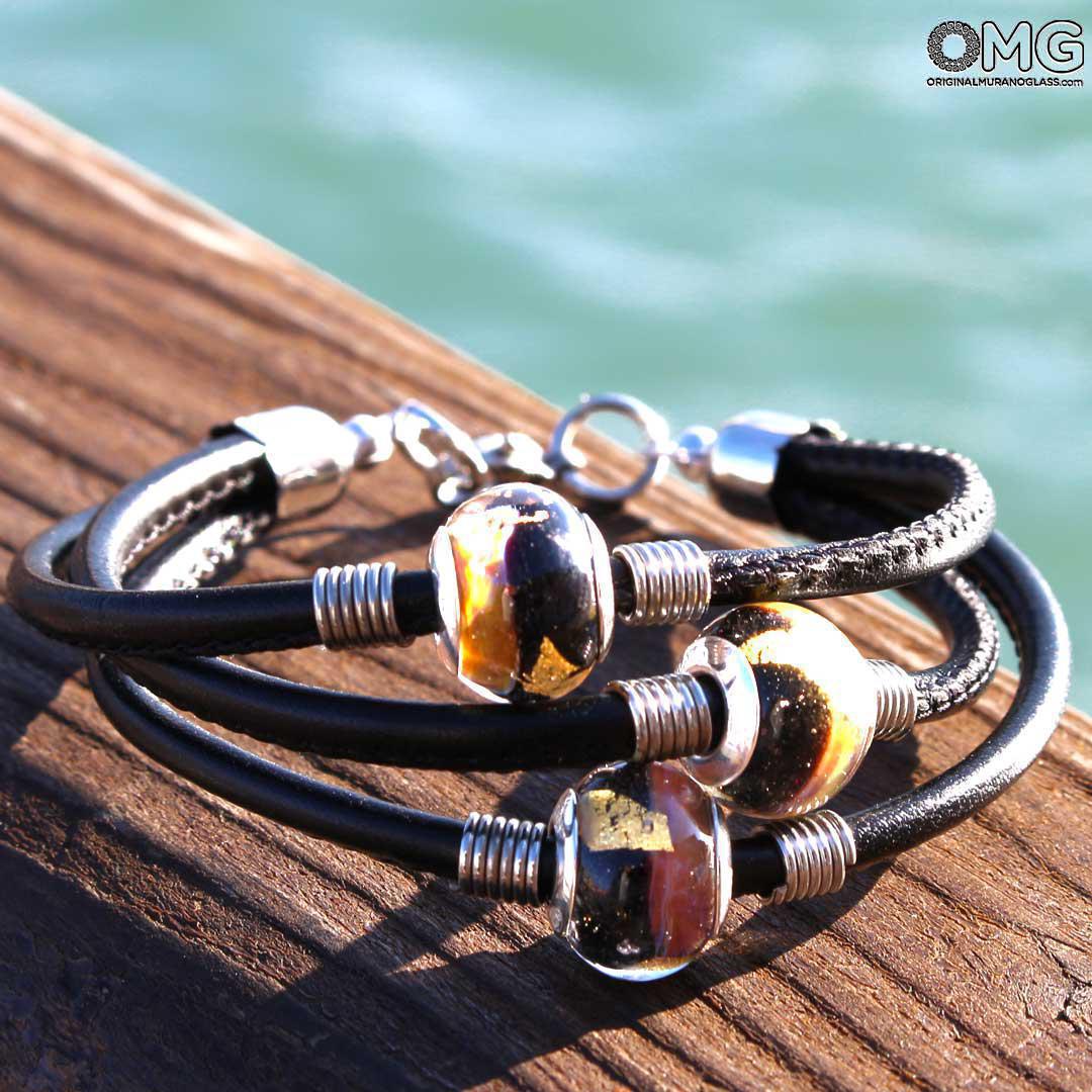 3751 ORIGINALMURANOGLASS Браслет Комета - золото и халцедоновое стекло - муранское стекло OMG 19 см  - Вид №1