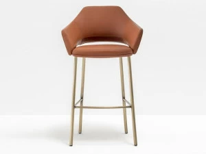 Pedrali Высокий кожаный табурет с подлокотниками со спинкой Vic