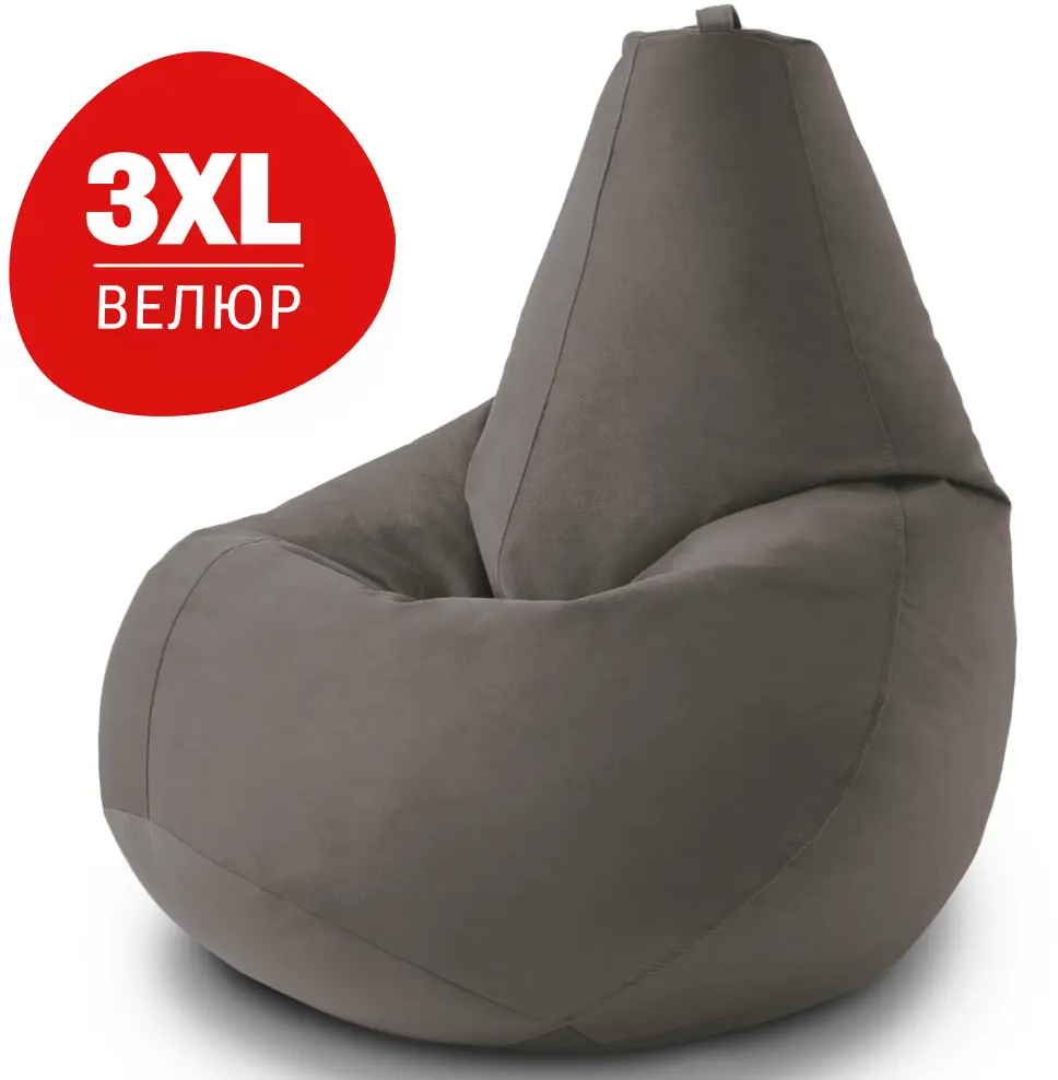 91616084 Кресло-мешок Bean joy XXXl 95x130x95 см велюр цвет серый STLM-0812165