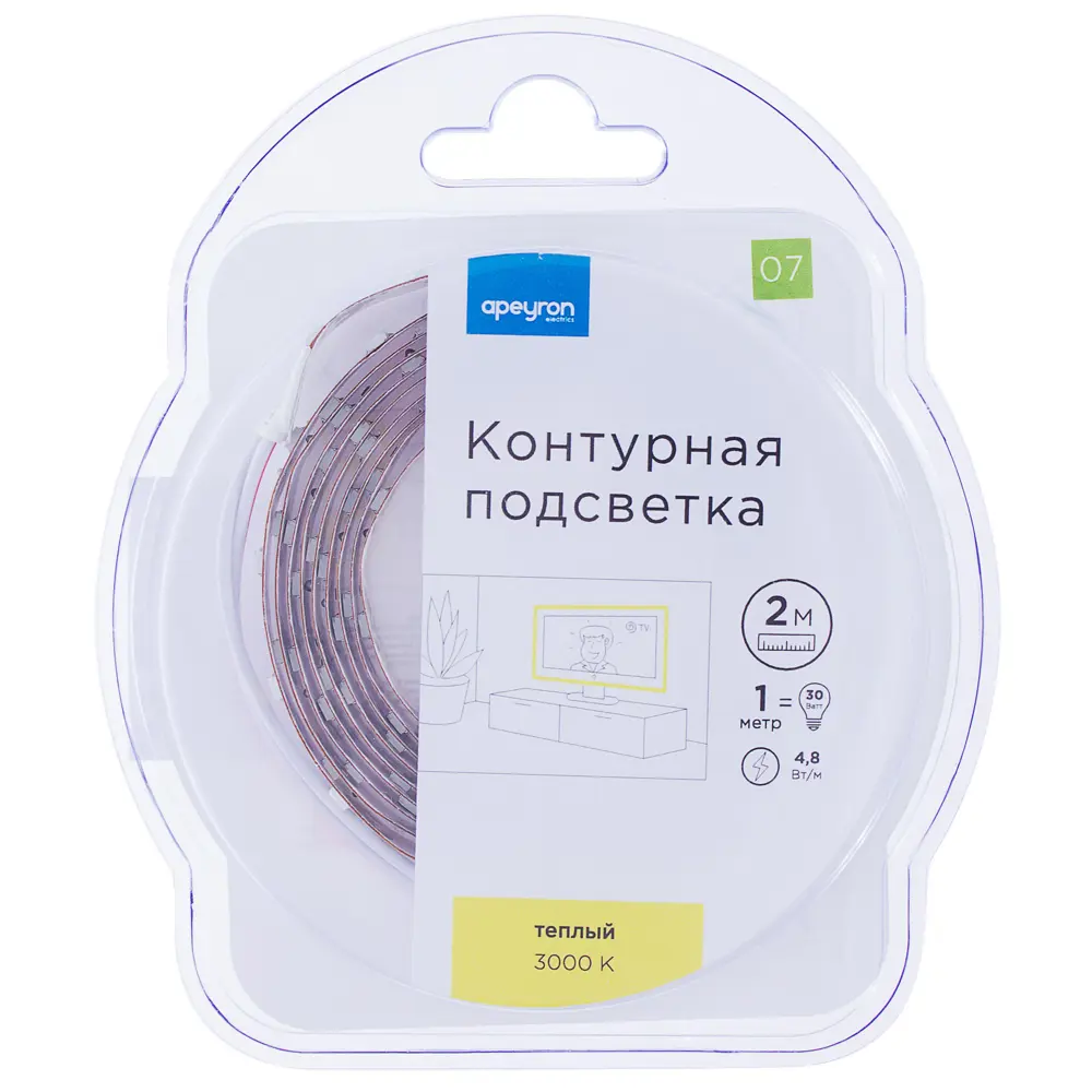 Светодиодная лента для контурной подсветки SMD 3528 60 диод/280 Лм/4.8 Вт/м 12 В IP20 2 м тёплый белый свет 18709131 STLM-2151836 APEYRON  - Вид №2