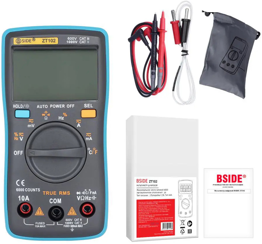 91575352 Мультиметр цифровой Bside ZT102 STLM-0842449
