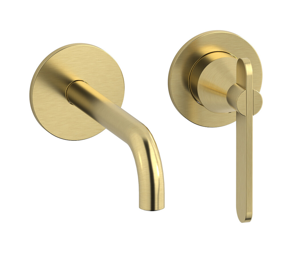 Встроенный в стену смеситель для раковины на 2 отверстия в комплекте с донным клапаном WE ARE IB oh394is Brushed Pale Gold Soho