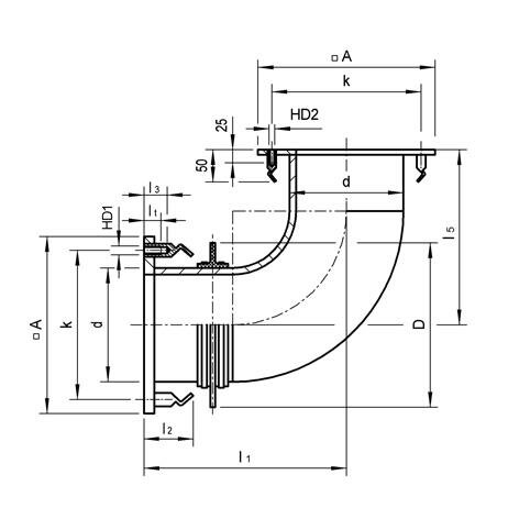 SANIT 692516 Настенный воздуховод PE, оцинкованный стальной лист 90 ° односторонний фланец / зажимное кольцо фольги, дюбель втулка  - Вид №1