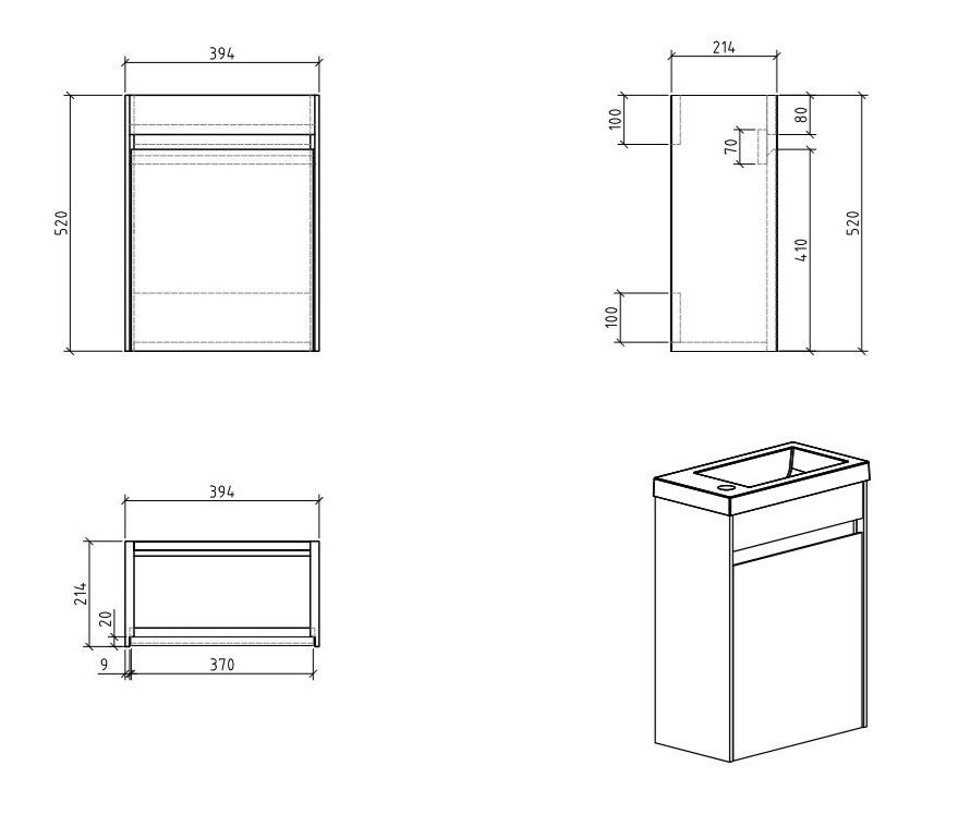 Мебель для ванной BelBagno PIETRA MINI-400-PT правосторонняя  - Вид №4
