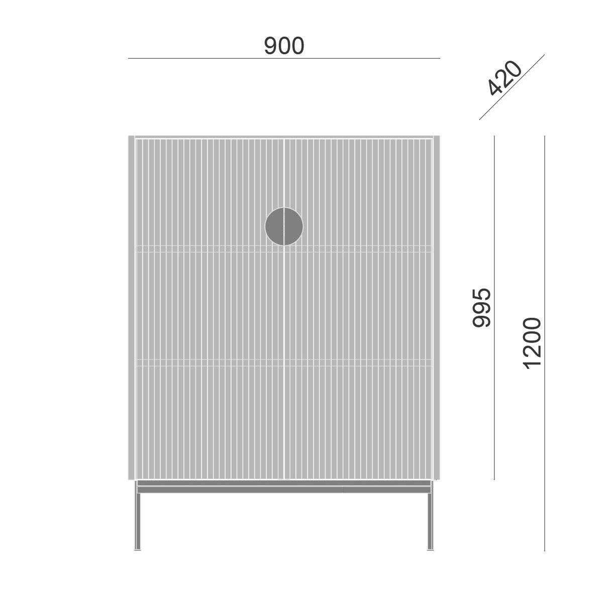 Шкаф двухдверный светло-серый низкий Uno BRAGIN DESIGN LIVING 00-3974668 Серый - Вид №2