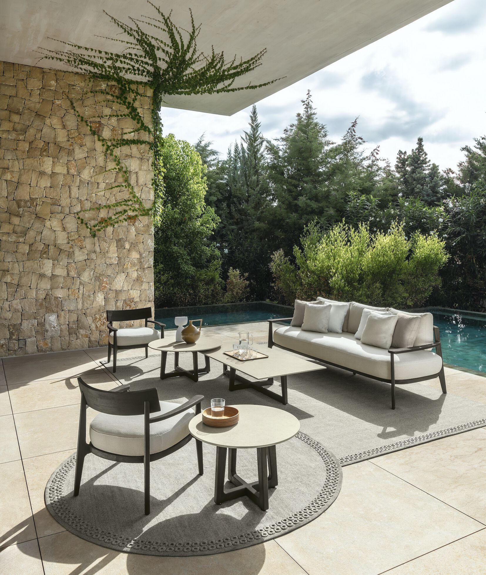 2-местный садовый диван из ткани и розового дерева Talenti Ever ARCH-00128152 - Вид №2