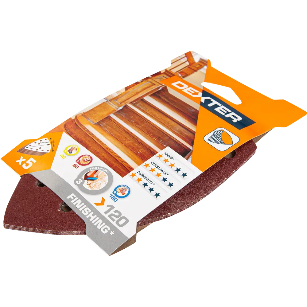 DEXTER Шлифовальные листы P120 для грубой обработки дерева, 5 шт 80126202 STLM-1564075 - Вид №2